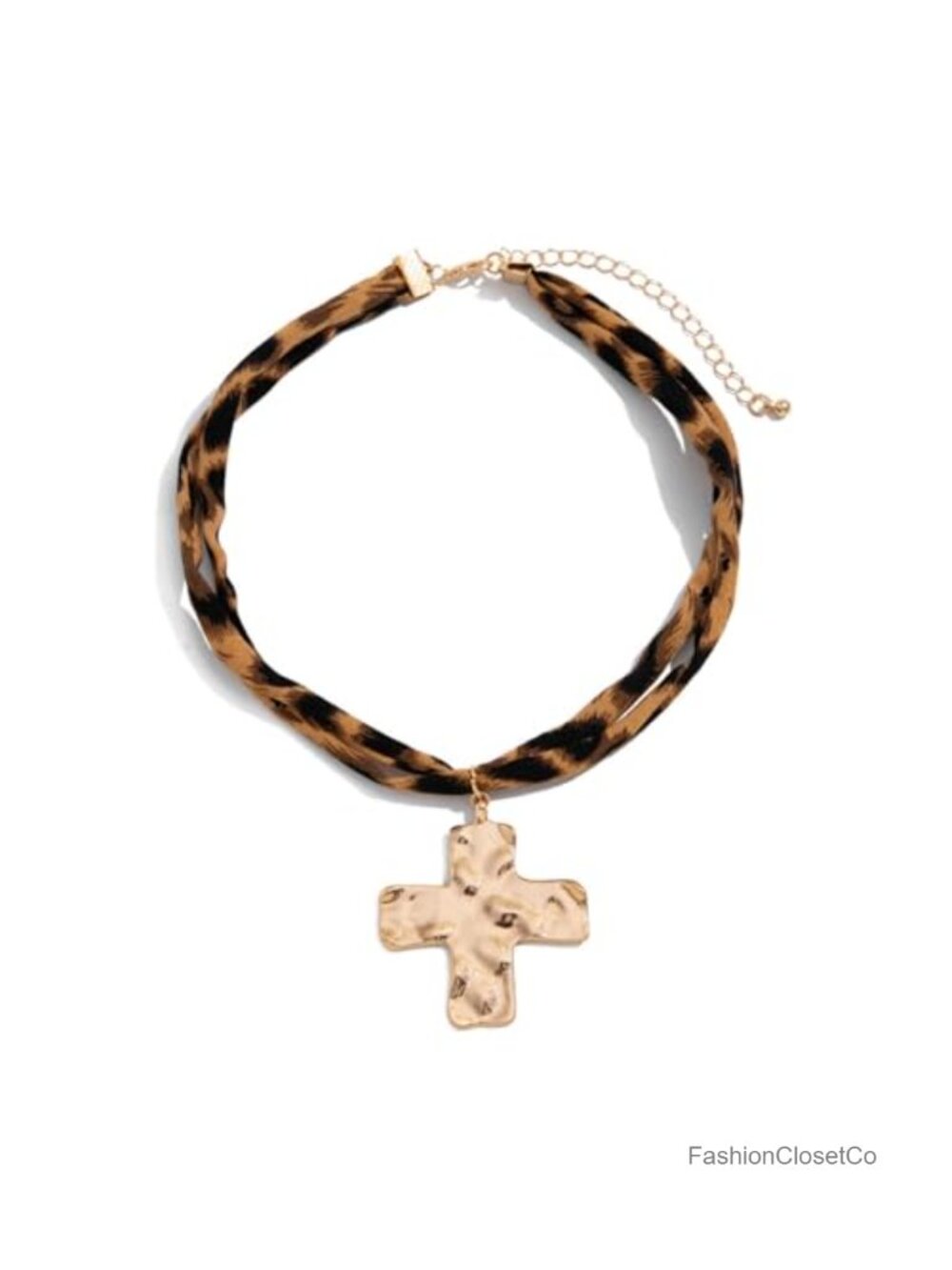 Chunky Cross Choker Necklace Women Leopard Print Fabric Alloy Y2K